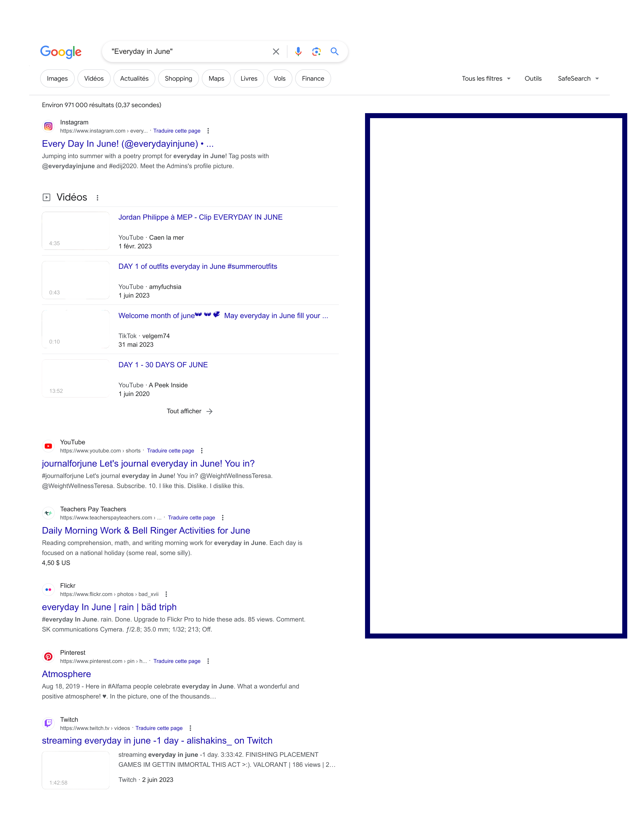 Résultats Google pour Every Day in June sans panneau de connaissance
